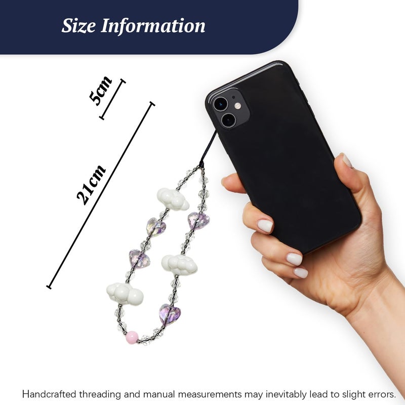 WCCH Beaded Phone Charm Y2K Kawaii Handmade Acrylic Phone Lanyard Wrist Strap for Camera Bag Airpods Keychain Charm Light Purple Heart and White Cloud - Image 5